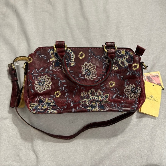 Patricia Nash "Provencal Escape" Embroidered Leather Satchel, burgundy - Picture 1 of 14
